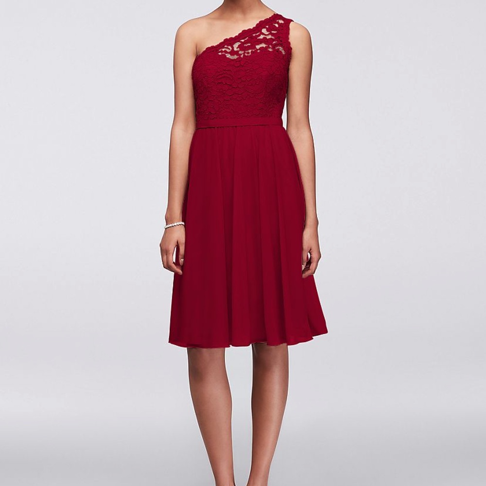 David’s Bridal One Shoulder Corded Lace Dress